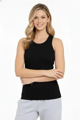 Fitilli Atlet Sıfır Yaka Slim Fit Arka Baskılı Spor Atlet - Siyah - 4