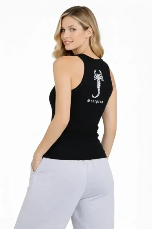 Fitilli Atlet Sıfır Yaka Slim Fit Arka Baskılı Spor Atlet - Siyah - 2