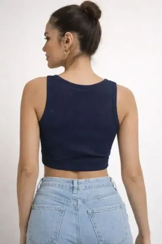 Fitilli Baskılı Crop - Lacivert - BÜYÜKBEDENIZ (1)