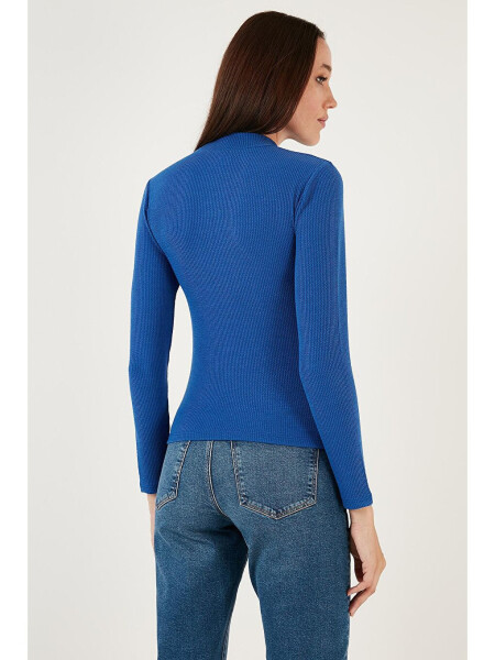 Mavi Fitilli Esnek Slim Fit Yarım Balıkçı Yaka Kazak 5865344-Mavi - 10