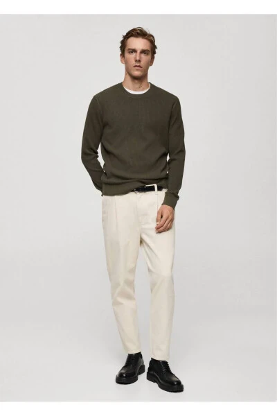 İnce Triko Ribana Pamuklu Kazak-Haki Renk - MANGO Man (1)