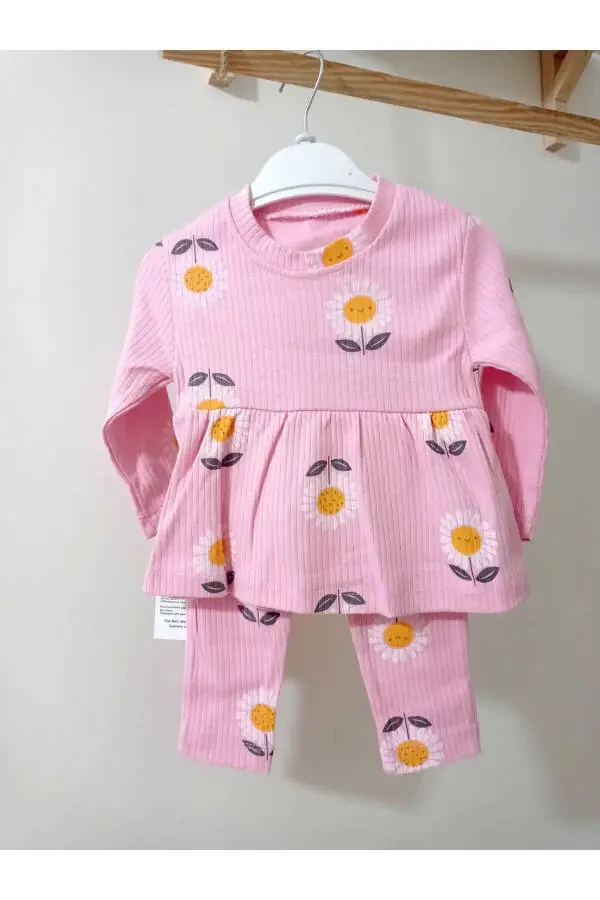 Fitilli Papatya Desenli Bebek Takım-pembe - 1