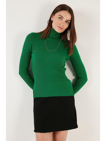 Yeşil Fitilli Regular Fit Balıkçı Yaka Soft Akrilik Kazak 4614102-Yeşil - 8