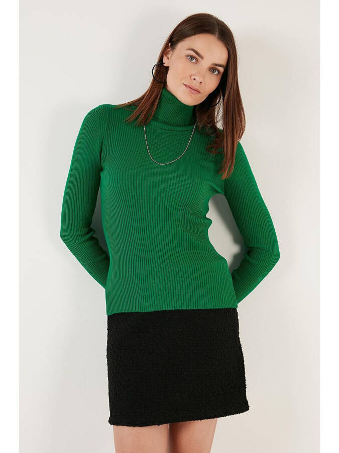 Yeşil Fitilli Regular Fit Balıkçı Yaka Soft Akrilik Kazak 4614102-Yeşil - 8