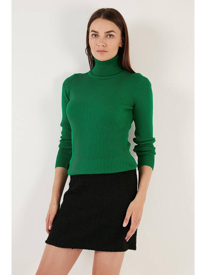 Yeşil Fitilli Regular Fit Balıkçı Yaka Soft Akrilik Kazak 4614102-Yeşil - 12