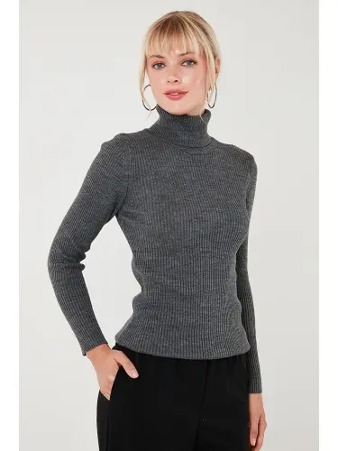 Fitilli Regular Fit Balıqchi Yaka Soft Akrilik Kazak 4614102-Kulrang - 3