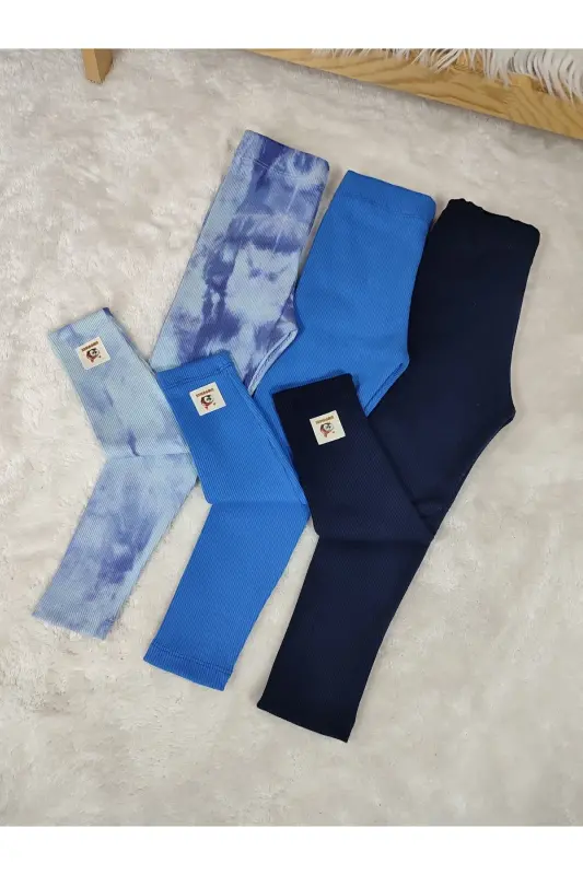 Fitilli tayt seti lacivert saks mavisi batikli lastikli bel etiket detaylı - Lacivert saks mavisi batikli - 1