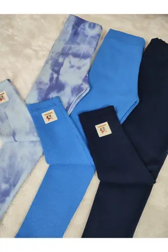 Fitilli tayt seti lacivert saks mavisi batikli lastikli bel etiket detaylı - Lacivert saks mavisi batikli - 3