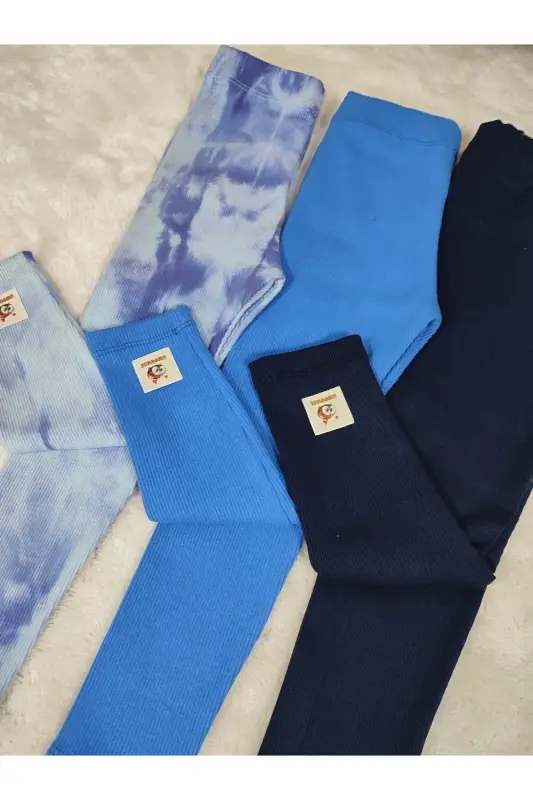 Fitilli tayt seti lacivert saks mavisi batikli lastikli bel etiket detaylı - Lacivert saks mavisi batikli - 3