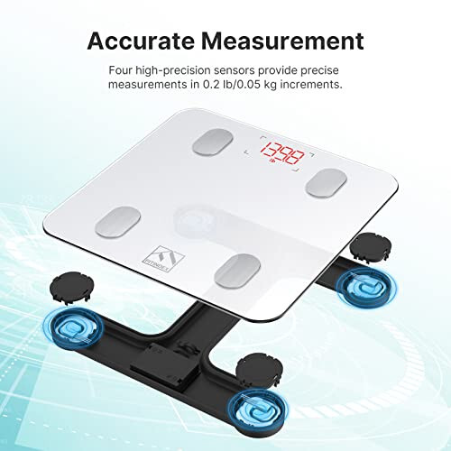 FITINDEX Akıllı Vücut Ağırlığı Tartısı, FSA HSA Uygun Dijital Banyo Tartısı, BKI, Vücut Yağı, Kas Kütlesi, 13 Vücut Bileşimi, Bluetooth Tartısı, 400lb - Beyaz - 2