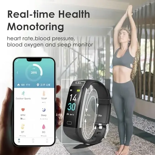Fitness Tracker erkaklar va ayollar uchun, Fitness soati Suvga chidamli, faollik kuzatuvchi va uyqu monitori bilan, Android va iOS telefonlari uchun aqlli soat (ko'k)…… - 4