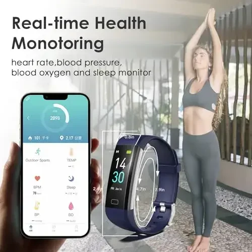 Fitness Tracker for Men and Women,Fitness Watch Waterproof with Activity Tracker and Sleep Monitor,Smart Watch for Android and iOS Phones(Blue) - 5
