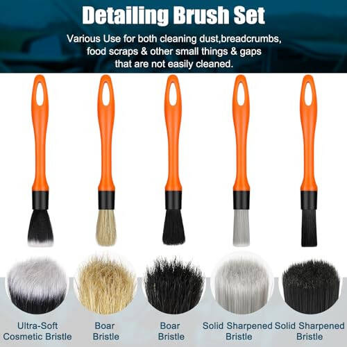 Fitosy Car Detailing Brush Set, Soft Boar Hair Auto Detailing Cleaning Kit, Perfect for Automotive Car Duster,Wheels,Dashboard,Interior,Exterior,Leather,Air Vents,Engines (10 Brush Set) - 2