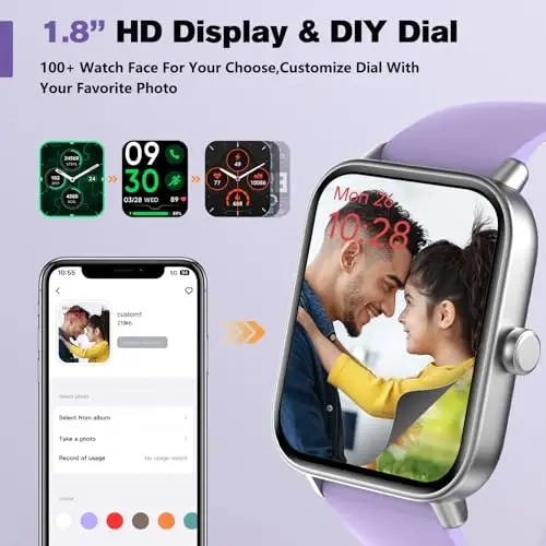 Fitpolo ayollar uchun aqlli soat, 1,8 dyuymli sensorli ekran, Bluetooth qo‘ng‘irog‘i, Alexa o‘rnatilgan, 24/7 yurak urishi, SpO2 monitori, qadam hisoblash, uyquni kuzatish, Android iPhone uchun IP68 suv o‘tkazmaydigan fitnes-treker soati - 2