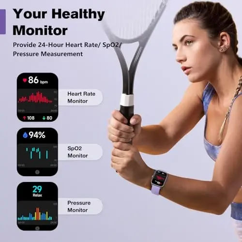 Fitpolo ayollar uchun aqlli soat, 1,8 dyuymli sensorli ekran, Bluetooth qo‘ng‘irog‘i, Alexa o‘rnatilgan, 24/7 yurak urishi, SpO2 monitori, qadam hisoblash, uyquni kuzatish, Android iPhone uchun IP68 suv o‘tkazmaydigan fitnes-treker soati - 5
