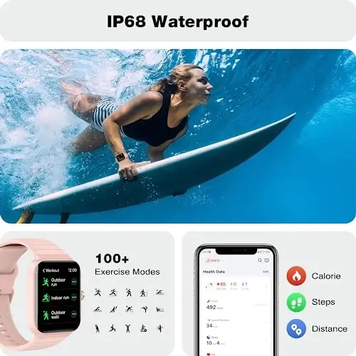 Fitpolo ayollar uchun aqlli soat, 1,8 dyuymli sensorli ekran, Bluetooth qoʻngʻirogʻi, Alexa oʻrnatilgan, 24/7 yurak urishi, SpO2 monitori, qadamlarni hisoblash, uyquni kuzatish, Android iPhone uchun IP68 suv oʻtkazmaydigan fitnes treker soati - 5