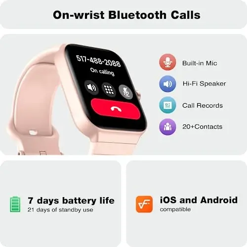 Fitpolo ayollar uchun aqlli soat, 1,8 dyuymli sensorli ekran, Bluetooth qoʻngʻirogʻi, Alexa oʻrnatilgan, 24/7 yurak urishi, SpO2 monitori, qadamlarni hisoblash, uyquni kuzatish, Android iPhone uchun IP68 suv oʻtkazmaydigan fitnes treker soati - 6