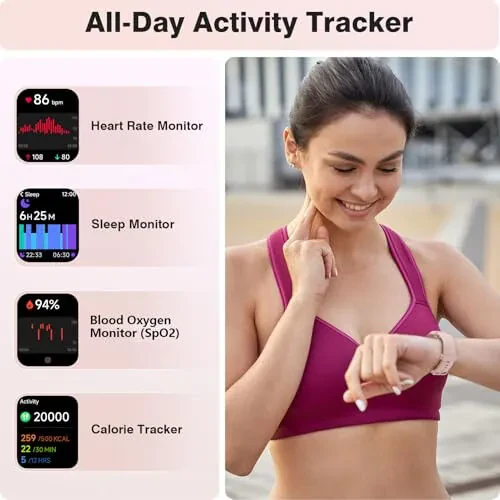 Fitpolo Ayollar uchun Aqlli Soatlar, 1.8'' Alexa o'rnatilgan Fitness Tracker Soati Bluetooth qo'ng'iroqlari bilan, IP68 suv o'tkazmaydigan, Yurak urish tezligi/Uyqu/SpO2 monitori, 110 Sport rejimi Android va iPhone bilan mos keladi - 4
