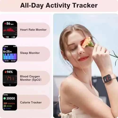 Fitpolo Ayollar uchun Aqlli Soatlar, 1.8'' Alexa o'rnatilgan Fitness Tracker Soati Bluetooth qo'ng'iroqlari bilan, IP68 suv o'tkazmaydigan, Yurak urish tezligi/Uyqu/SpO2 monitori, 110 Sport rejimi Android va iPhone bilan mos keladi - 5