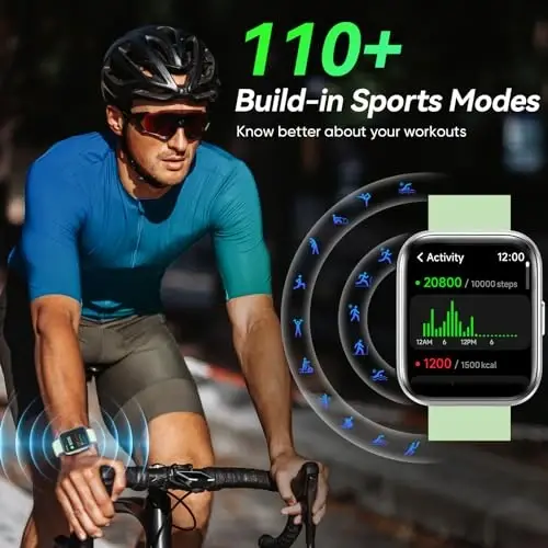 Fitpolo erkaklar/ayollar uchun aqlli soatlar, 1,8 dyuymli Alexa o'rnatilgan fitnes treker soati Bluetooth qo'ng'iroqlari, IP68 suv o'tkazmaydigan, yurak urishi/uyqu/SpO2/Stress monitori, Android va iPhone uchun 110 sport rejimi - 3
