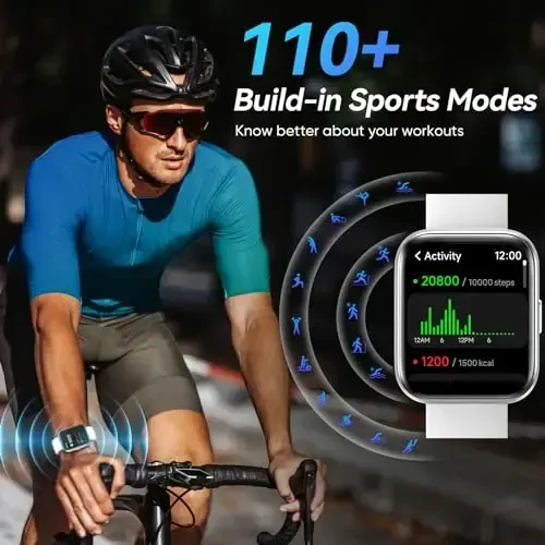 Fitpolo erkaklar/ayollar uchun aqlli soatlar, 1,8 dyuymli Alexa o'rnatilgan fitnes treker soati Bluetooth qo'ng'iroqlari, IP68 suv o'tkazmaydigan, yurak urishi/uyqu/SpO2/stress monitoringi, Android va iPhone uchun 110 sport rejimi - 6