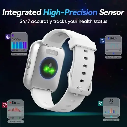 Fitpolo erkaklar/ayollar uchun aqlli soatlar, 1,8 dyuymli Alexa o'rnatilgan fitnes treker soati Bluetooth qo'ng'iroqlari, IP68 suv o'tkazmaydigan, yurak urishi/uyqu/SpO2/stress monitoringi, Android va iPhone uchun 110 sport rejimi - 4