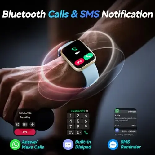 Fitpolo erkaklar/ayollar uchun aqlli soatlar, 1,8 dyuymli Alexa o'rnatilgan fitnes treker soati Bluetooth qo'ng'iroqlari, IP68 suv o'tkazmaydigan, yurak urishi/uyqu/SpO2/Stress monitoringi, Android va iPhone uchun 110 sport rejimi - 5