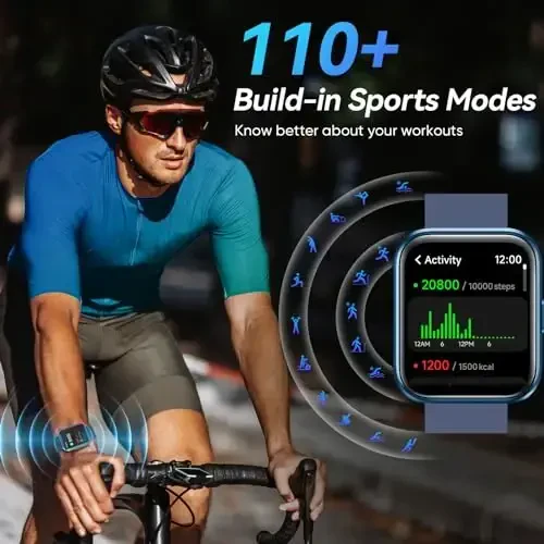 Fitpolo erkaklar/ayollar uchun aqlli soatlar, 1,8 dyuymli Alexa o'rnatilgan fitnes trekeri Bluetooth qo'ng'iroqlari, IP68 suv o'tkazmaydigan, yurak urishi/uyqu/SpO2/Stress monitoringi, Android va iPhone uchun 110 sport rejimi - 6