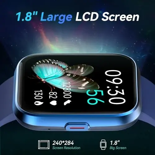 Fitpolo erkaklar/ayollar uchun aqlli soatlar, 1,8 dyuymli Alexa o'rnatilgan fitnes trekeri Bluetooth qo'ng'iroqlari, IP68 suv o'tkazmaydigan, yurak urishi/uyqu/SpO2/Stress monitoringi, Android va iPhone uchun 110 sport rejimi - 2