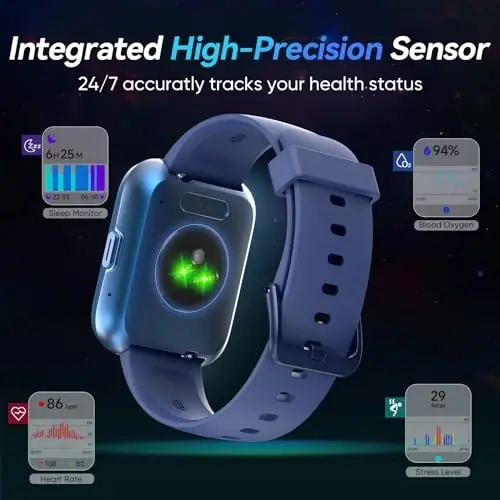 Fitpolo erkaklar/ayollar uchun aqlli soatlar, 1,8 dyuymli Alexa o'rnatilgan fitnes trekeri Bluetooth qo'ng'iroqlari, IP68 suv o'tkazmaydigan, yurak urishi/uyqu/SpO2/Stress monitoringi, Android va iPhone uchun 110 sport rejimi - 5