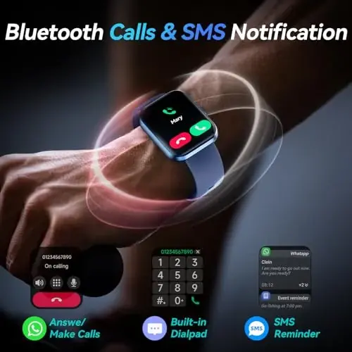 Fitpolo erkaklar/ayollar uchun aqlli soatlar, 1,8 dyuymli Alexa o'rnatilgan fitnes trekeri Bluetooth qo'ng'iroqlari, IP68 suv o'tkazmaydigan, yurak urishi/uyqu/SpO2/Stress monitoringi, Android va iPhone uchun 110 sport rejimi - 4
