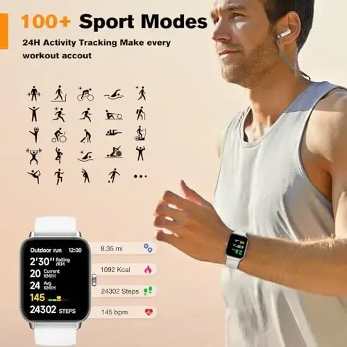 Fitpolo Smart Watch for Men Women,1.8” Touchscreen, Bluetooth Call, Alexa Built-in,24/7 Heart Rate,SpO2 Monitor,Step Counting,Sleep Tracking, IP68 Waterproof Fitness Tracker Watch for Android iPhone - 5