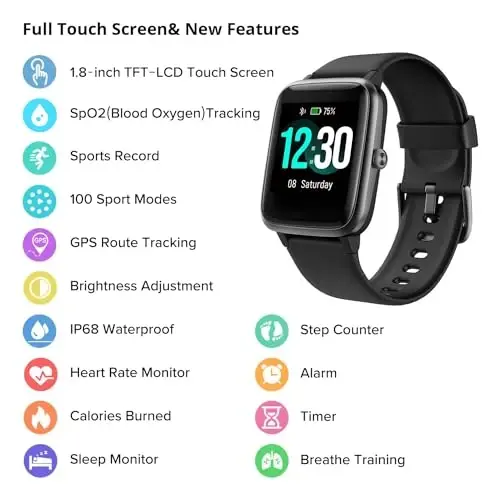 Fitpolo Yurak urish tezligini kuzatuvchi fitnes trekeri, Smart Watch 1,8 dyuymli rangli sensorli ekran IP68 suvga chidamli qadam kaloriyalari hisoblagichi Uyquni kuzatish Pedometr Soatlari Ayollar uchun faollik trekeri - FITPOLO (1)