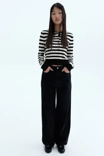 Fitted Cardigan - Black/Striped - MODAZONE (1)