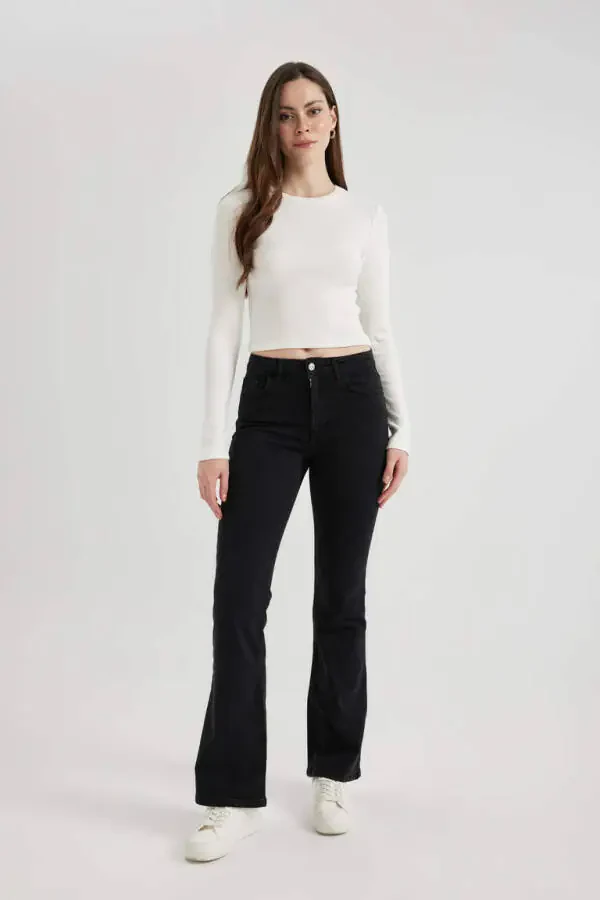 Fitted Crew Neck Fitted Cashmere Long Sleeve T-Shirt Off-White - 9