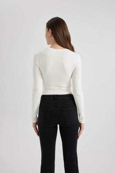Fitted Crew Neck Fitted Cashmere Long Sleeve T-Shirt Off-White - 11