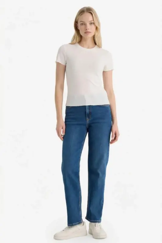 Fitted Crew Neck Fitted Cashmere Short Sleeve T-Shirt Off White - 2