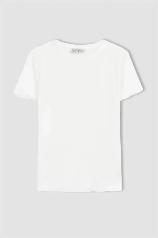Fitted Crew Neck Fitted Kasmir Qisqa Yengli Futbolka Ochqir Oq - 6