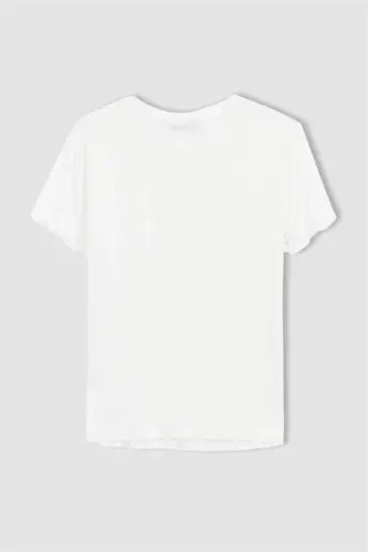 Fitted Crew Neck Fitted Kasmir Qisqa Yengli Futbolka Ochqir Oq - 8