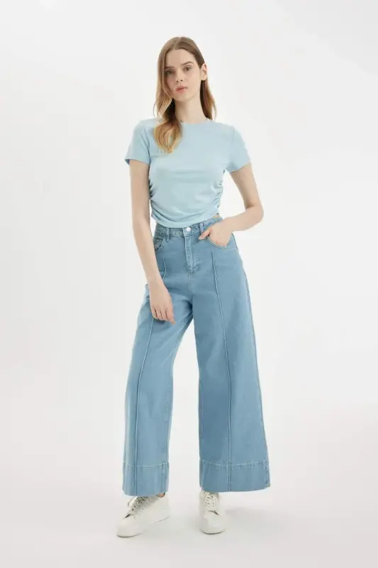 Fitted Crew Neck Modal Short Sleeve T-Shirt-Blue - 2