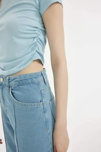 Fitted Crew Neck Modal Short Sleeve T-Shirt-Blue - 4