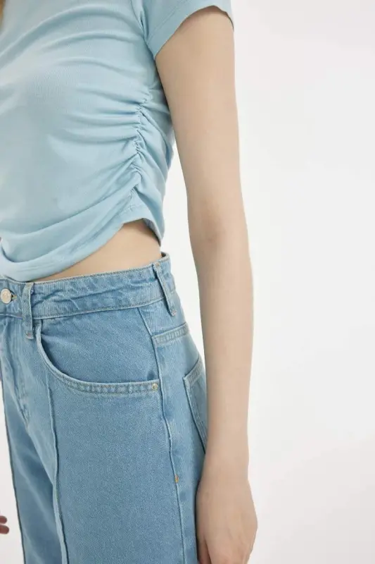 Fitted Crew Neck Modal Short Sleeve T-Shirt-Blue - 4