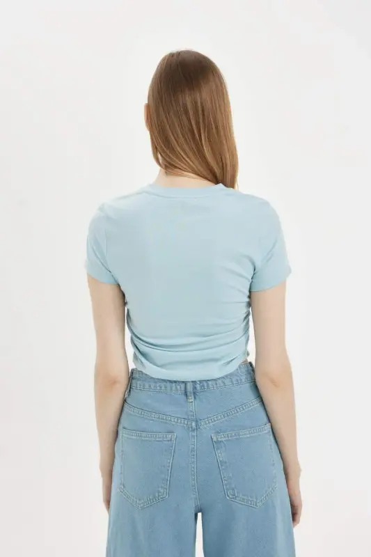 Fitted Crew Neck Modal Short Sleeve T-Shirt-Blue - 5