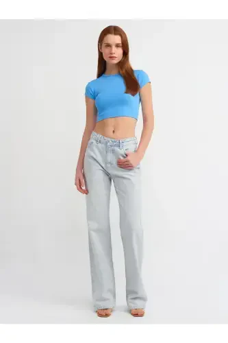 Fitted lycra crop top-Blue - 4