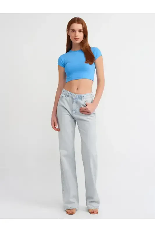 Fitted lycra crop top-Blue - 4