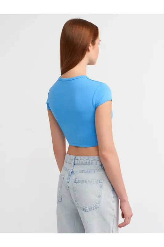Fitted lycra crop top-Blue - 2