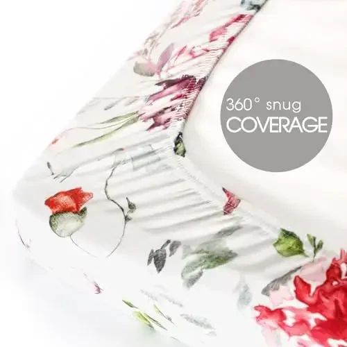 Fitted Pack n Play Sheets Set 2 Pack, Stretchy Ultra Soft Jersey Knit Portable/Mini Crib Sheets for Girls, Universal Fit for Pack N Plays Safe and Snug, Beautiful Flowers and Insects Pattern for Baby - 5