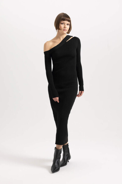 Fitted Ribana Long Sleeve Maxi Dress Black - 1