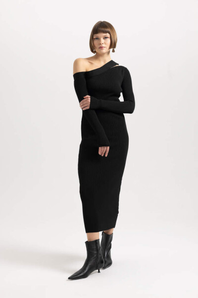 Fitted Ribana Long Sleeve Maxi Dress Black - 2