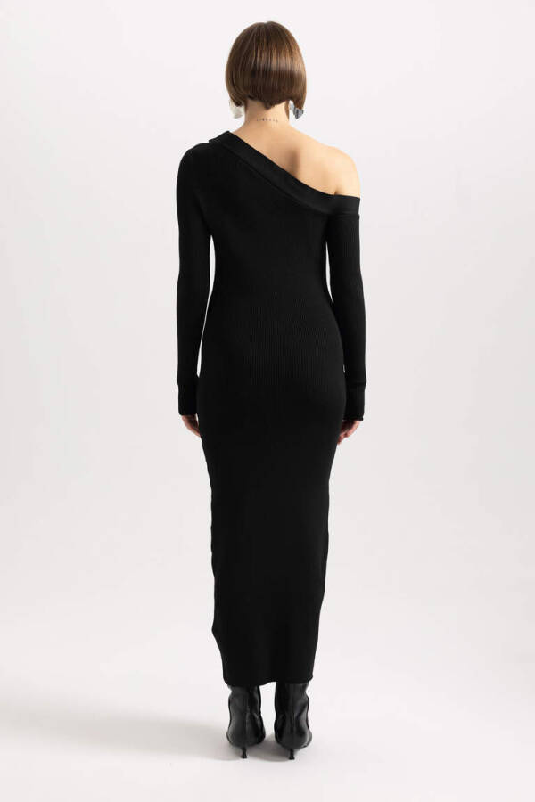 Fitted Ribana Long Sleeve Maxi Dress Black - 5